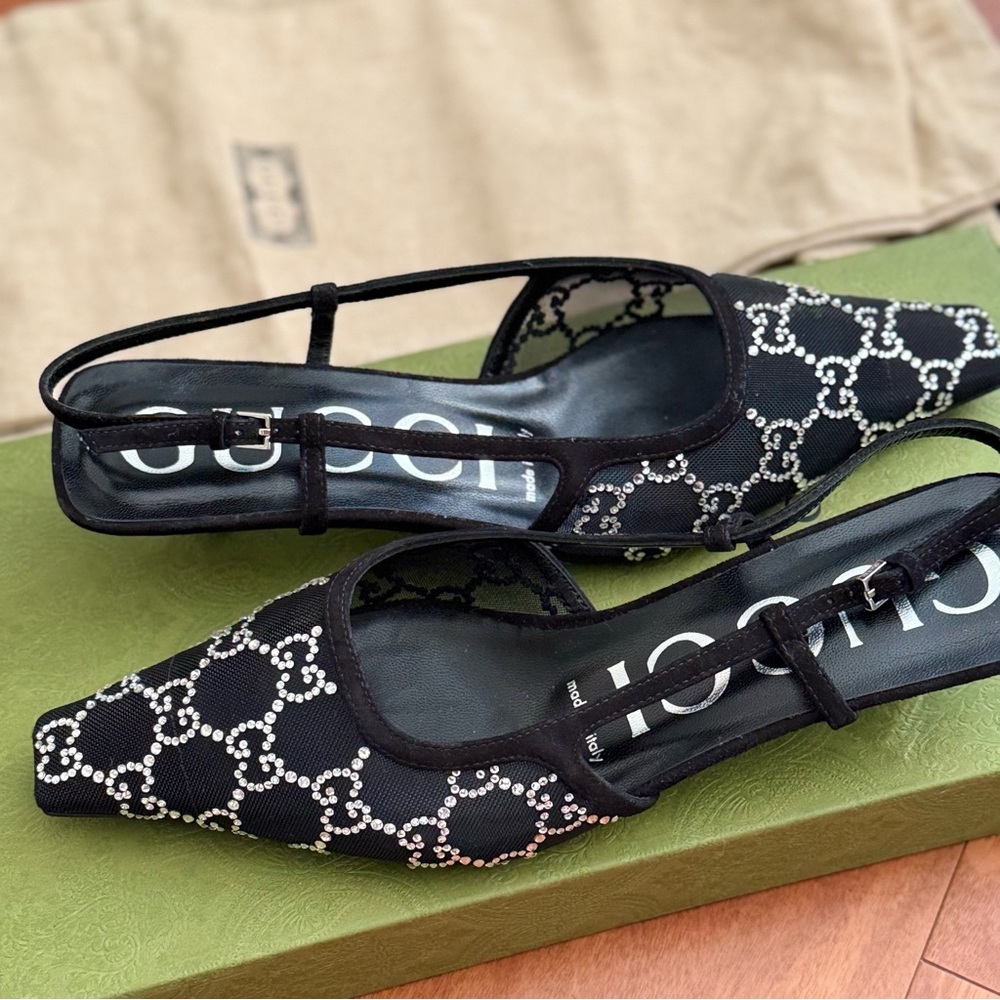 Gucci Black Crystal Slingback Heels